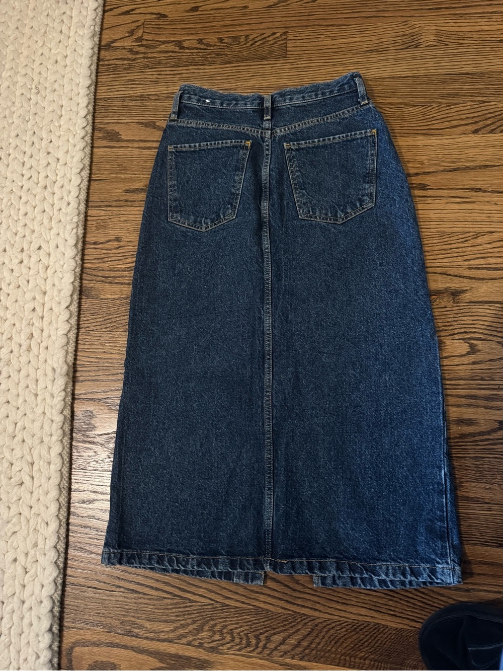 Mango Dark Blue Denim Midi Skirt with Center Front Slit - Picture 3 of 3